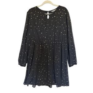 NWT Allegra K Black Gold Star Long Sleeve Dress Size XL